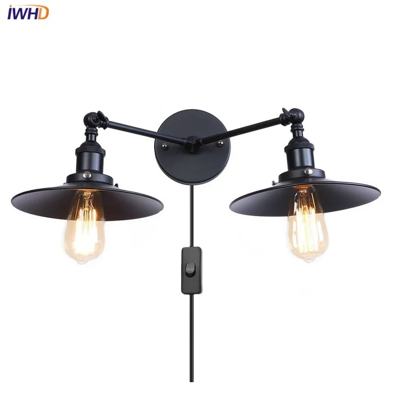 Afralia™ Vintage Iron 2-Head LED Wall Lamp for Foyer Living Room & Bedside