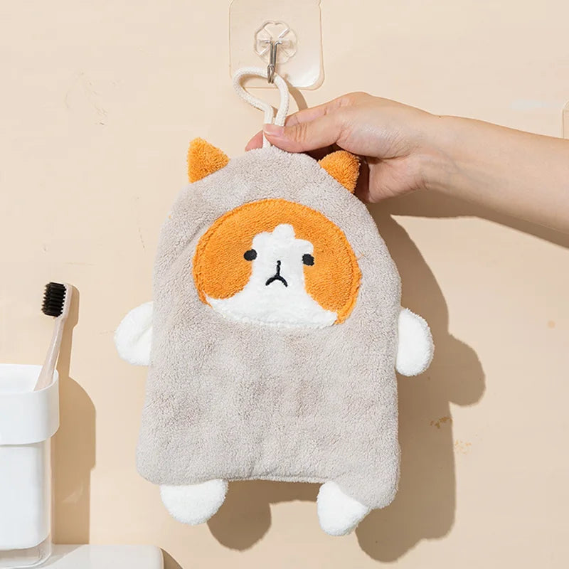 Afralia™ Cartoon Dog Coral Velvet Hand Towels: Soft, Absorbent, Perfect for Kids and Home