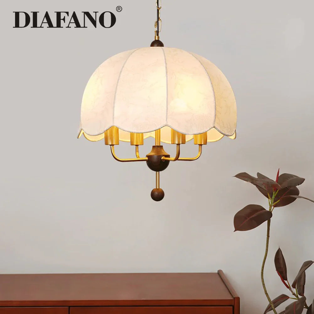 Afralia™ Korean Fabric Pendant Light for Bedroom Study Hotel Chandelier LED Lamp