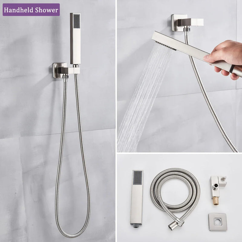 Afralia™ Brushed Nickel Rainfall Shower Faucet Set Wall Mounted Control Valve