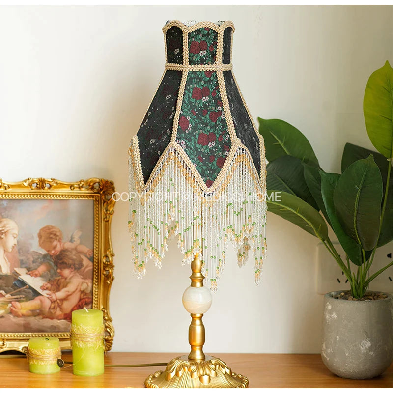 Afralia™ Little Roses Retro Table Lamp Luxury Handmade Small Lampshade Bedroom