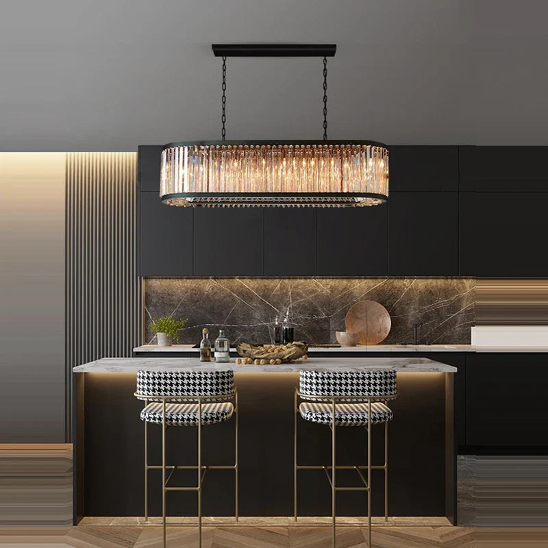 Afralia™ Black Crystal Round LED Chandelier Hanging Lamp for Living Room