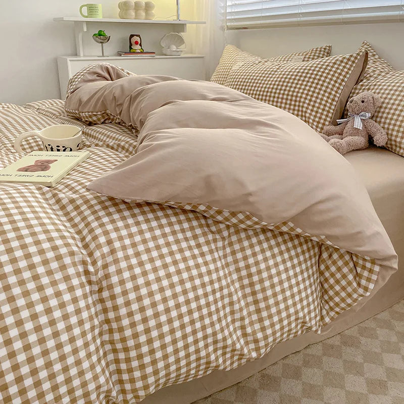 Afralia™ Plaid Queen Size 4Pcs Duvet Cover Set: Skin-Friendly Bedding for King, Single, Double Bed