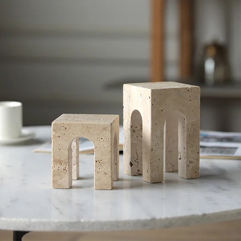 Afralia™ Hand-Carved Travertine Coffee Table Cabinet for Home Decor