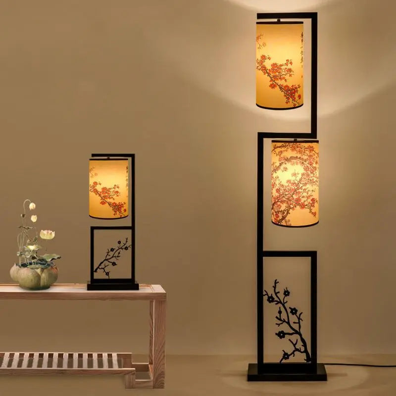 Afralia™ Ancient Plum Blossom Chinese Style Floor Lamp - Creative Printing Picture