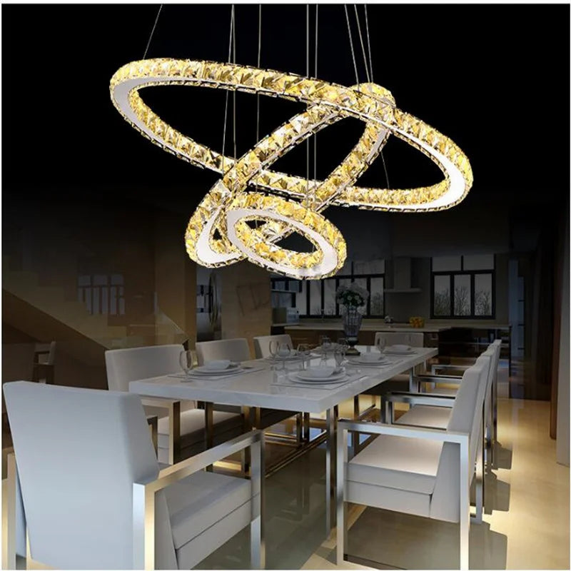 Afralia™ Crystal Rings Pendant Light Modern Chandelier Ceiling Lamp for Living Room