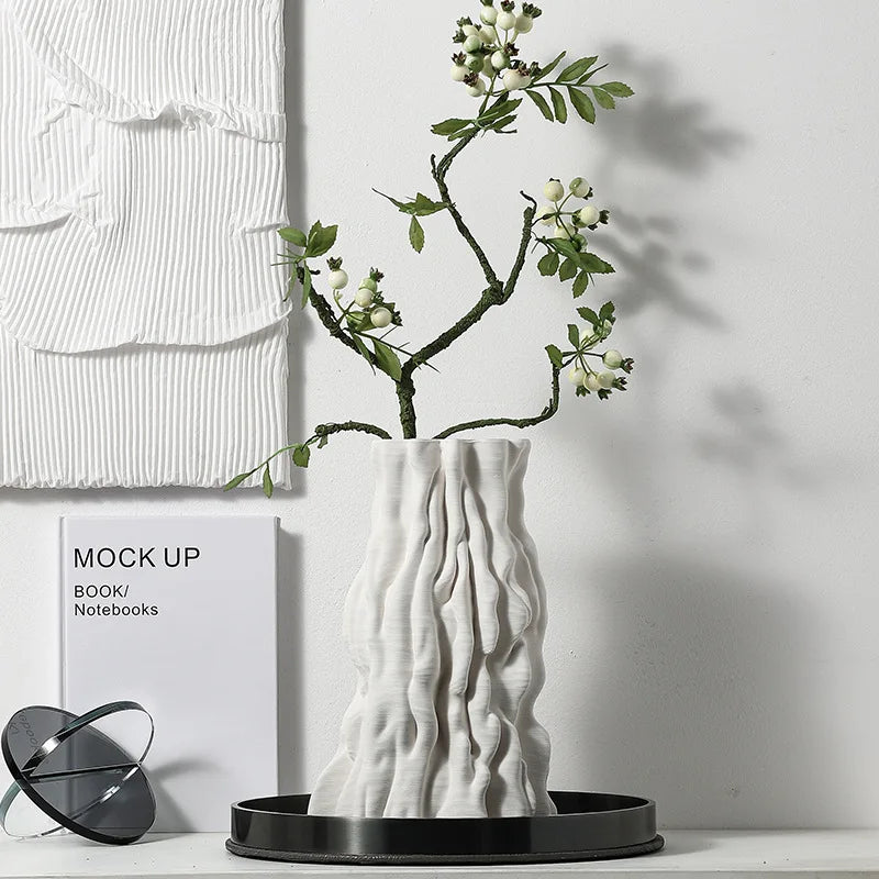 Afralia™ Abstract Irregular Trunk Fold Ceramic Vase for Home Decor