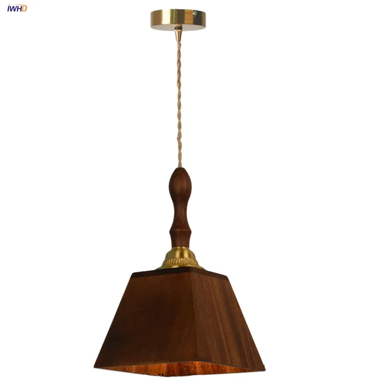 Afralia™ Walnut Wood LED Pendant Light in Copper Japan Style Hanging Lamp