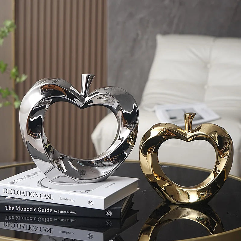 Afralia™ Golden Apple Sculpture: Ceramic Cut-out Artificial Fruit for Fortunate Home Decor