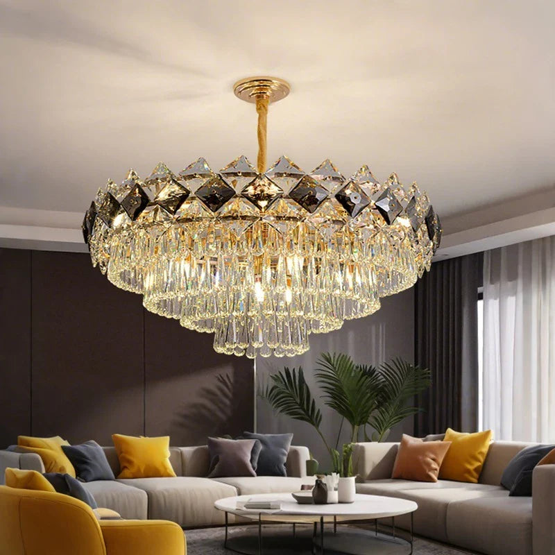 Afralia™ Crystal Chandelier: Luxury Round Oval K9 Crystal Ceiling Pendant Lamp for Living Room