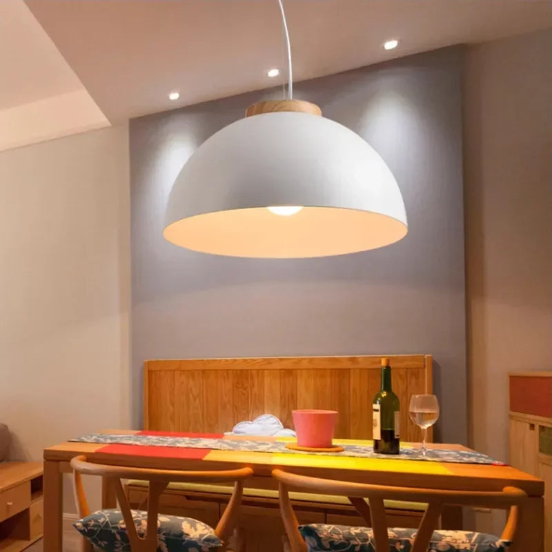 Afralia™ Nordic Walnut Dome Pendant LED Lamp for Modern Minimalist Lighting
