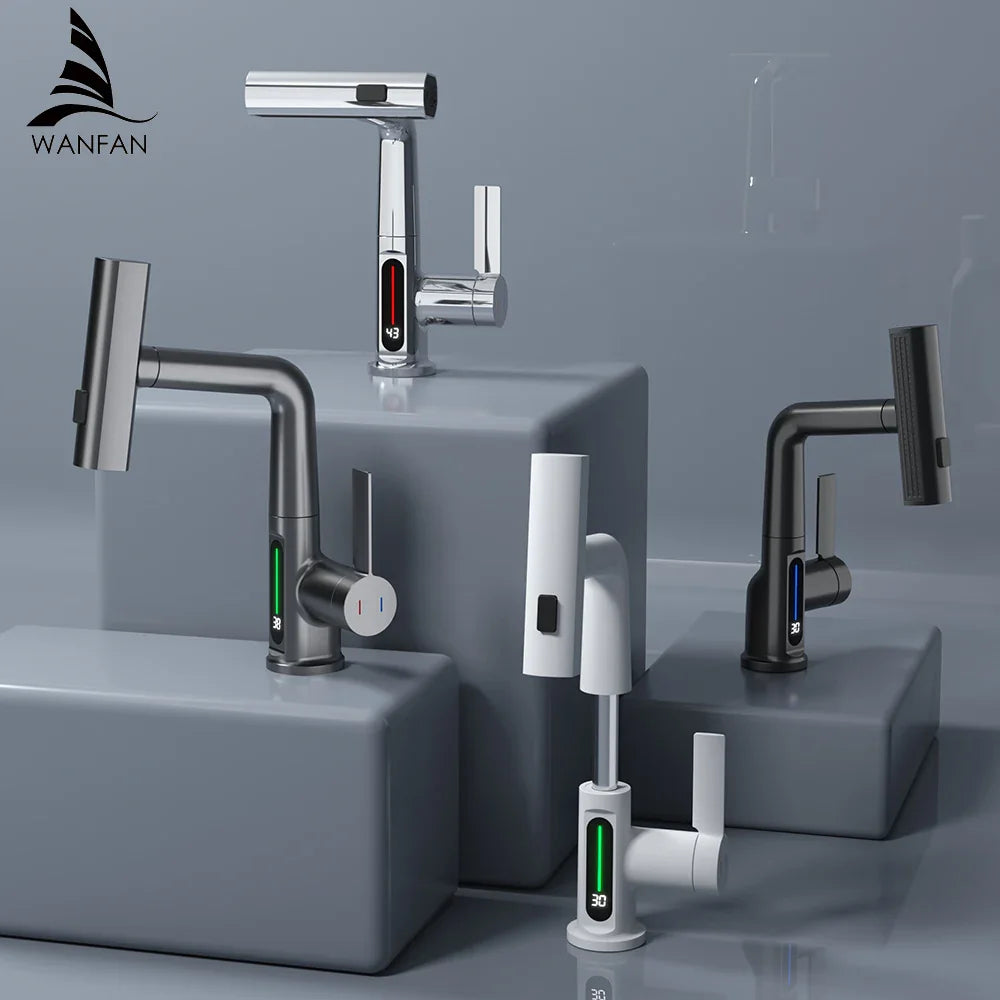 Afralia™ Smart Temp Faucet: Digital Display Pull Out Sprayer Tap for Hot/Cold Washbasin