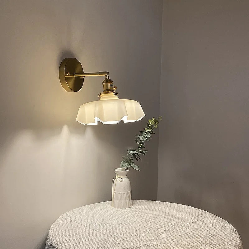 Afralia™ Yellow Glass LED Wall Light Fixture Modern Bedside Lamp Rotation Hallway Aisle