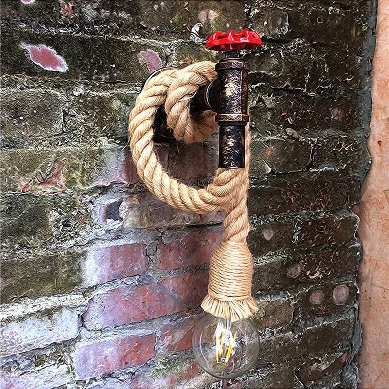 Afralia™ Industrial Loft Hemp Rope Wall Lamp for Kitchen Living Room Vintage Decor
