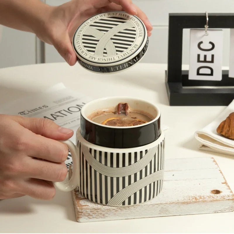 Afralia™ Espresso Cups Ceramic Cup Personalized French Coffee Gift With Lid