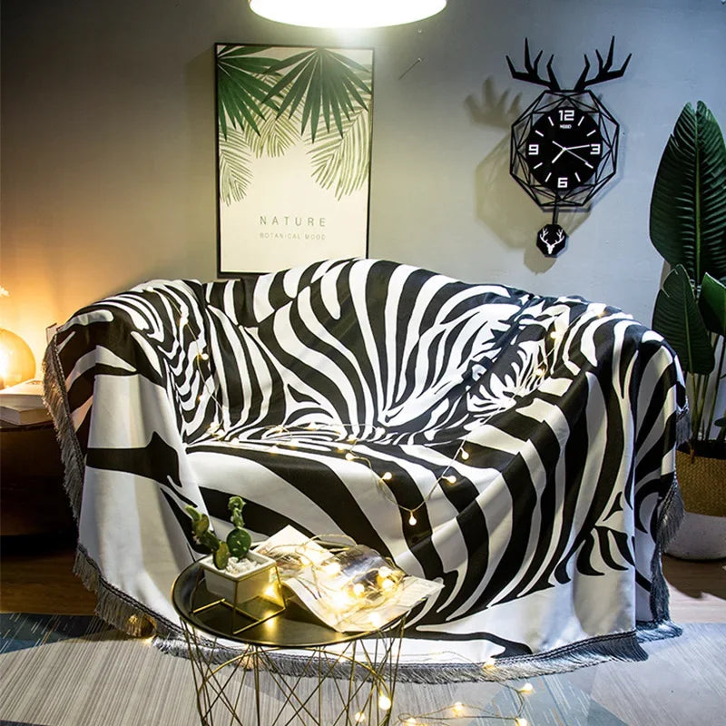 Afralia™ Nordic Minimalist Sofa Cover - Zebra Print Blanket & Cushion Set