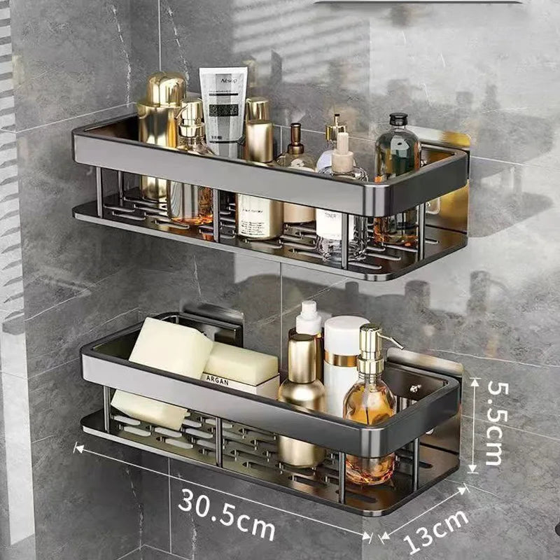 Afralia™ Aluminum Corner Shower Storage Rack - Punch-free Bathroom Shelf Organizer