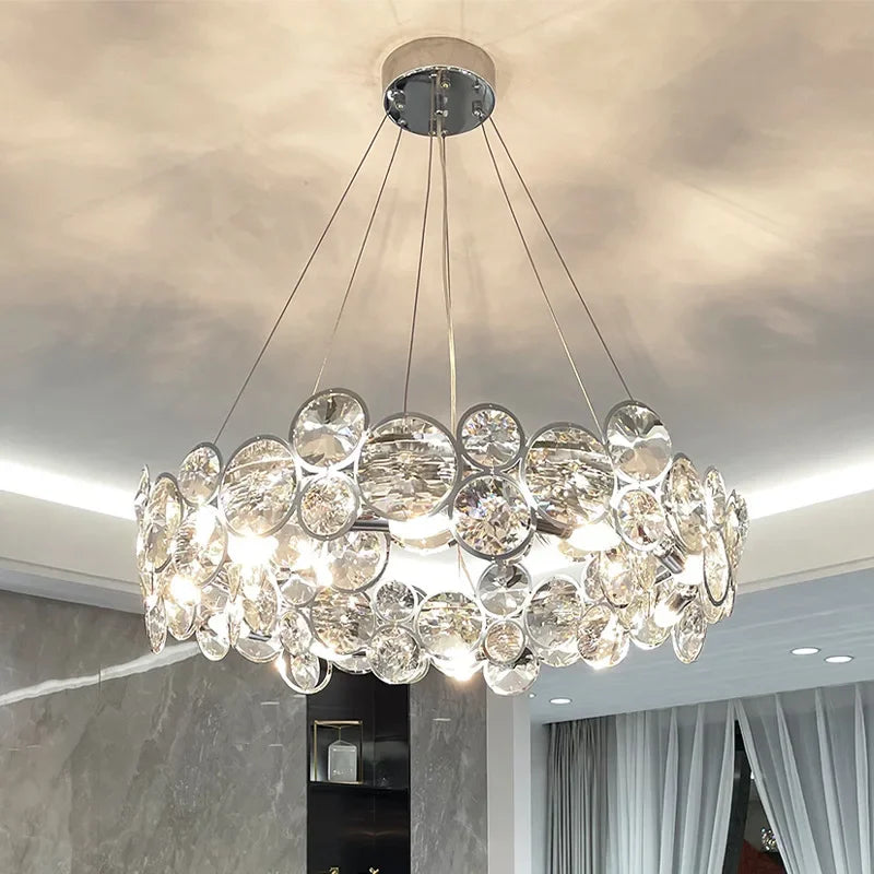 Afralia™ Crystal Ring Chandelier Chrome Ceiling Pendant Light