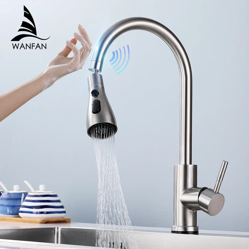 Afralia™ Smart Touch Kitchen Faucet Rotate Sink Mixer Touchless Sensor Water Tap
