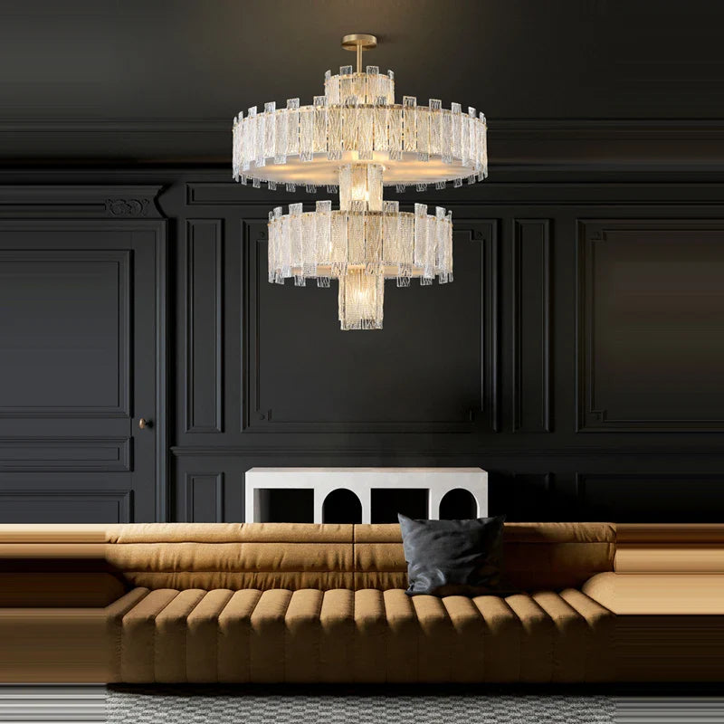 Afralia™ Art Deco Golden Copper Glass Chandelier LED Lighting Fixture
