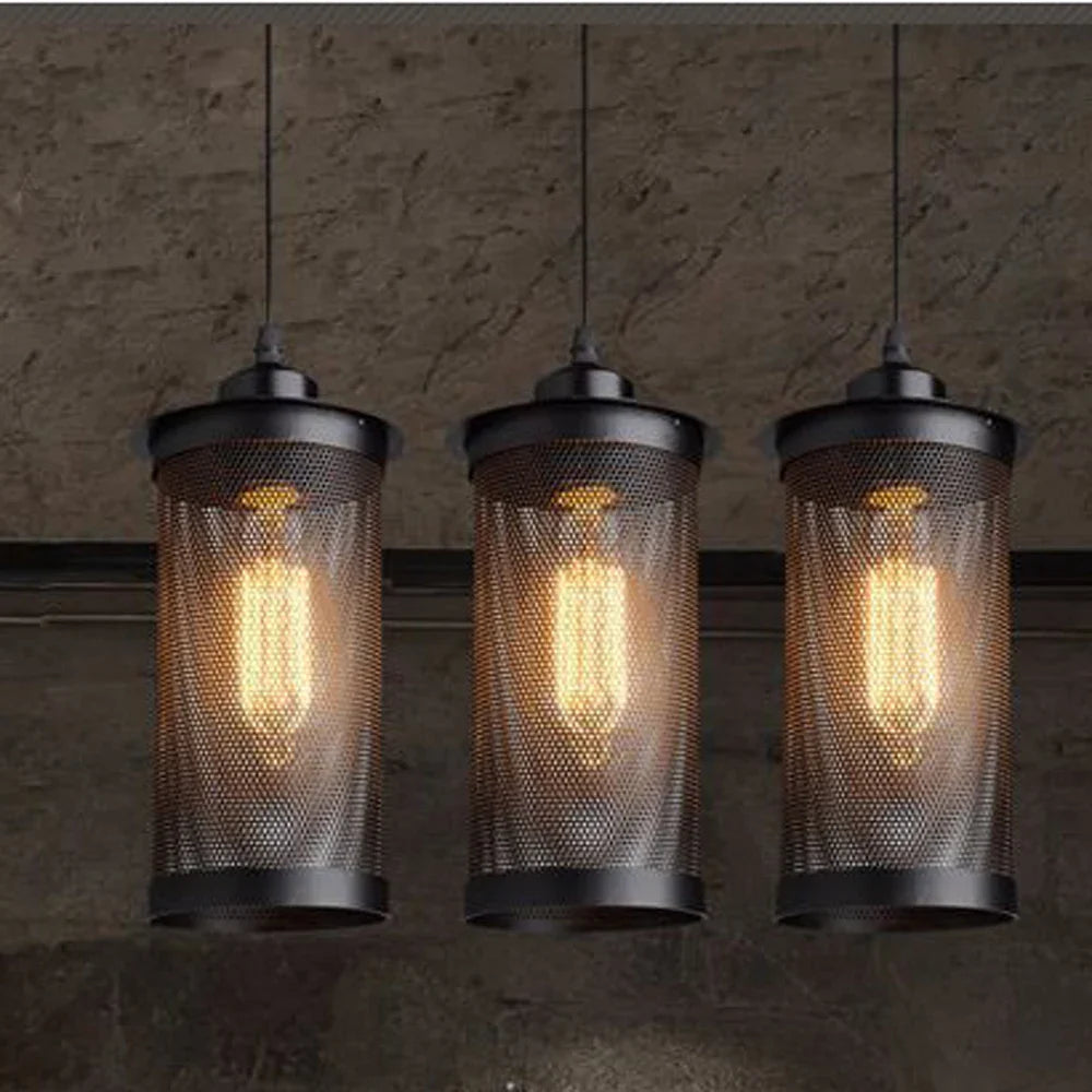 Afralia™ Industrial Nordic Black Iron Cage Pendant Light Loft Hanging Lamp