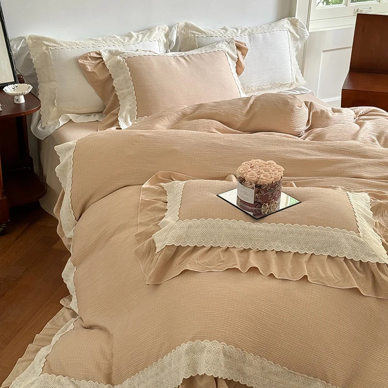 Afralia™ French Lace Ruffles Bedding Set - Soft and Skin-friendly Duvet Cover Set