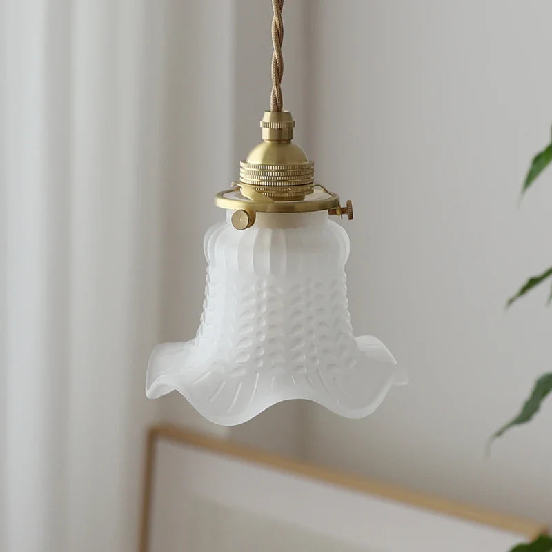 Afralia™ White Glass Copper LED Hanging Lamp Pendant Light Fixtures - Nordic Modern Style