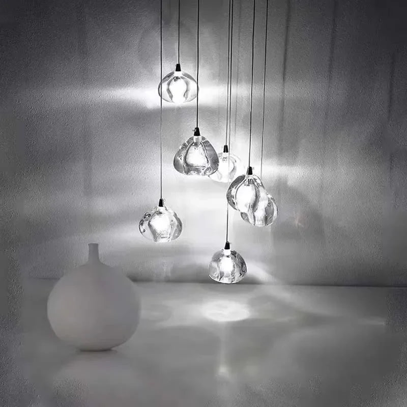 Afralia™ Crystal Water Droplet Chandelier: Modern LED Staircase Pendant Light - Luxury Ball Hanging Lamp