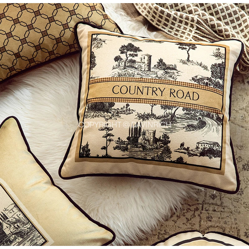 Afralia™ Toile de Jouy Retro Cushion Covers INS Modern Farmhouse Throw Pillow Case