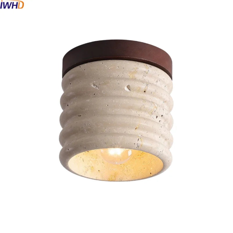 Afralia™ Yellow Travertine LED Ceiling Lamp for Modern Decor