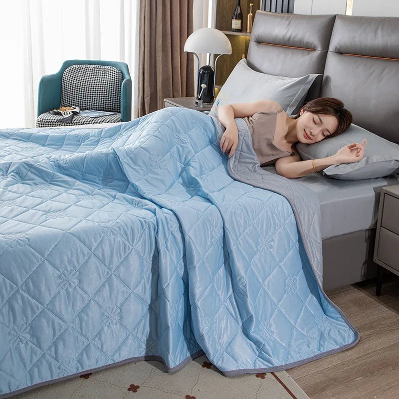 Afralia™ Summer Cooling Blanket in Sky Blue - Lightweight & Breathable Double Comforter