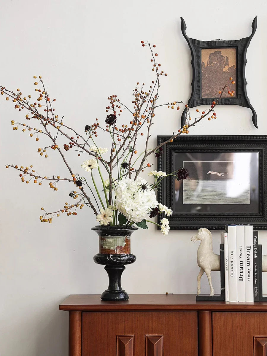 Afralia™ Vintage Marble Flower Vase Home Decor for Living Room & Dining Table