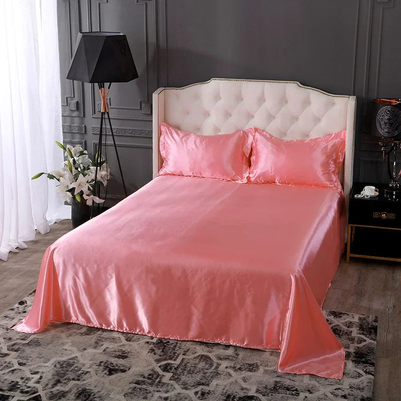 Afralia™ Silky Rayon Queen Bed Sheet Set Luxurious Solid Satin High Quality Sheets