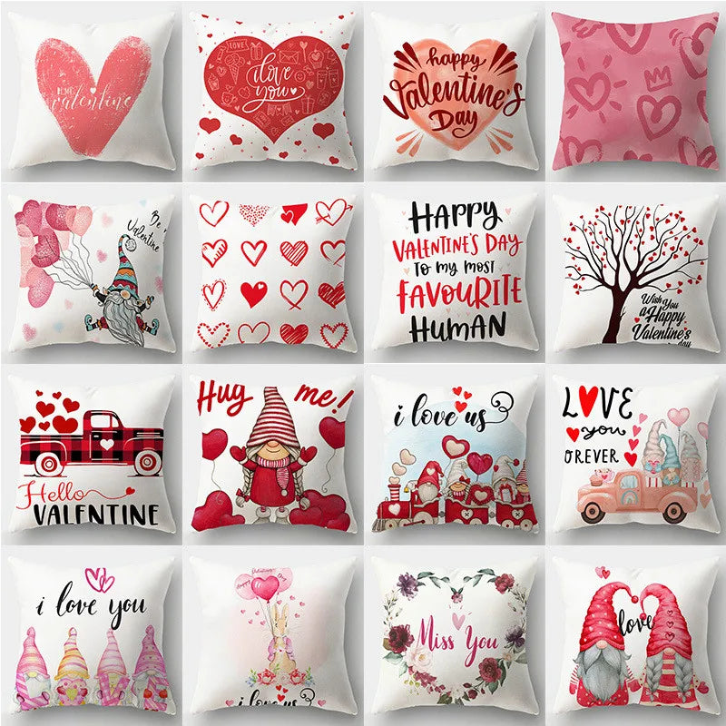 Afralia™ Love Heart Print Pillow Covers 45x45cm Home Decor Sofa Cushion Case