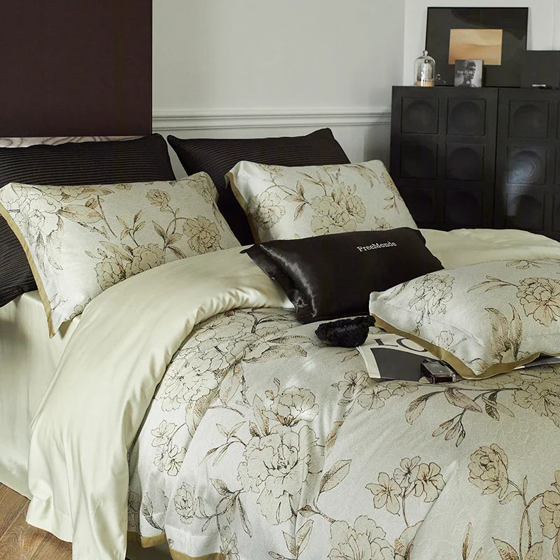 Afralia™ Vintage Print Lyocell Cotton Bedding Set - Queen/King 4Pcs