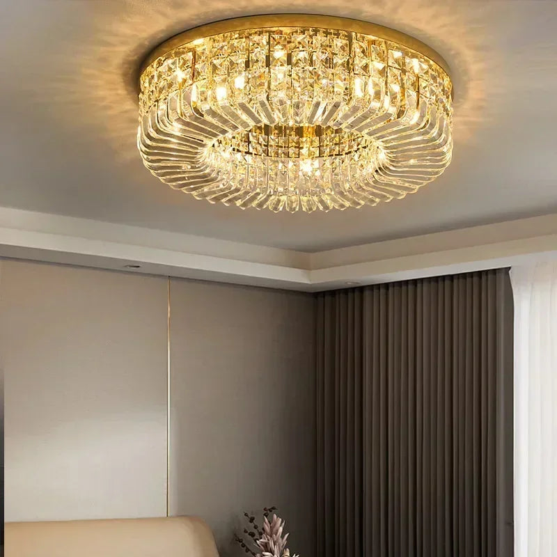 Afralia™ Gold Crystal Ceiling Chandelier - Modern LED Pendant Lighting for Living & Dining Room