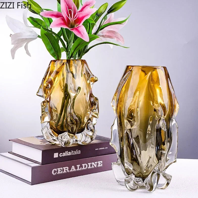 Afralia™ Amber Glass Vase for Modern Home Decor & Flower Arrangement