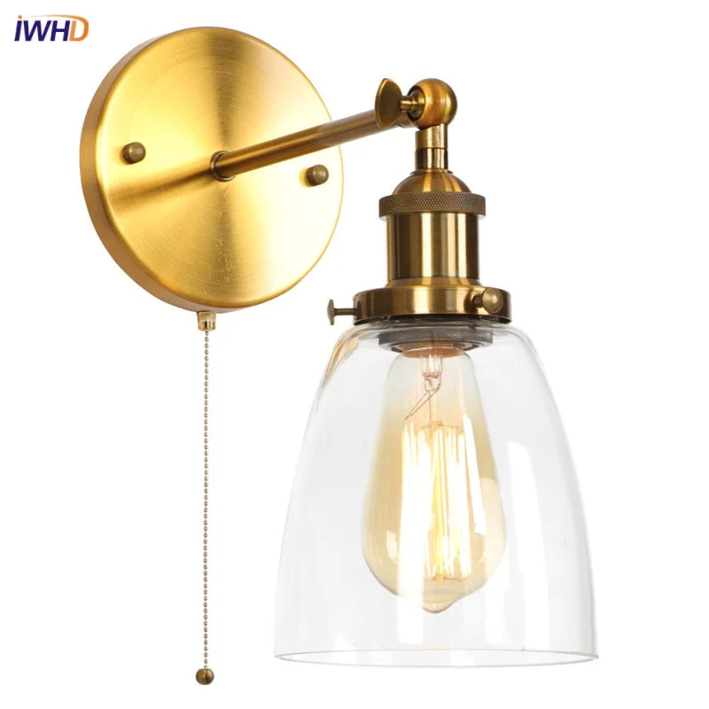 Afralia™ LED Wall Light Fixture Pull Chain Switch Industrial Vintage Bedroom Lamp