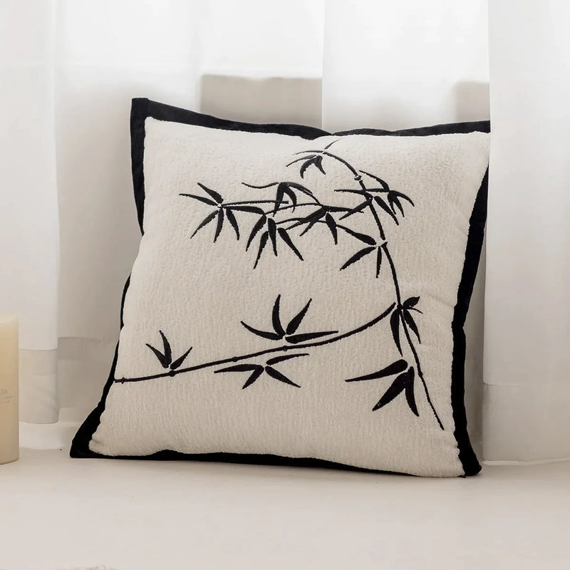 Afralia™ Chenille Embroidered Jacquard Pillow Cover, 45*45, Black White African-inspired Simple Pillowcase