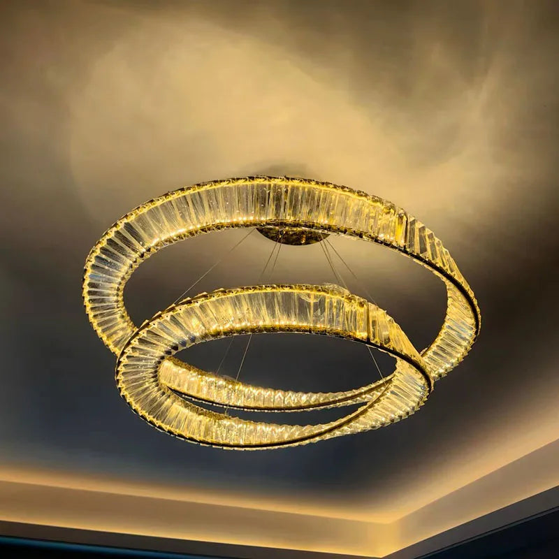 Afralia™ Gold Crystal Ring Chandelier with Dimmable LED for Living Room and Bedroom
