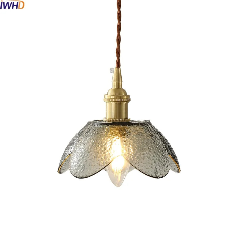 Afralia™ Glass Copper LED Hanging Light: Nordic Pendant Lamp, Living Room Bedroom Coffee Knob Switch