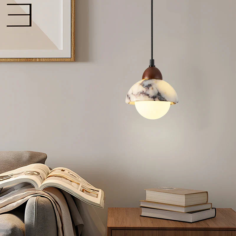 Afralia™ White Glass Ball LED Pendant Lamp Modern Luxury Stone Hanging Light