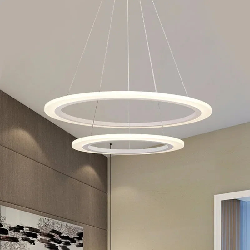 Afralia™ Modern Black Rings Chandeliers LED Suspension for Dining Living Room Decor