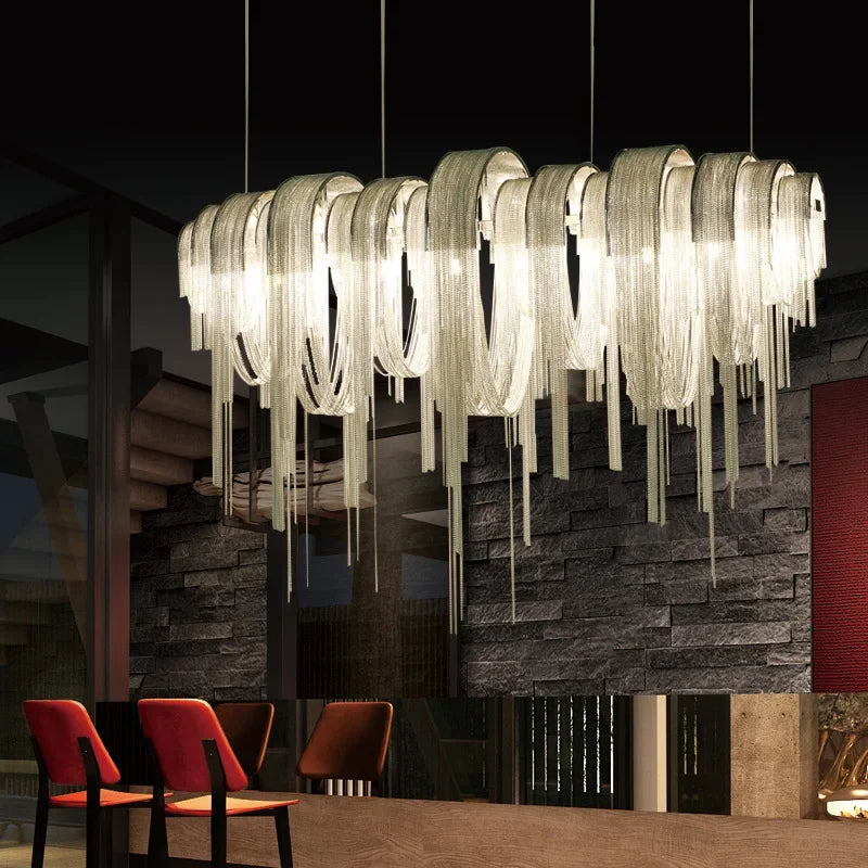Afralia™ Chrome Tassel LED Chandelier for Living Dining Room Decor - Modern Lustre Design