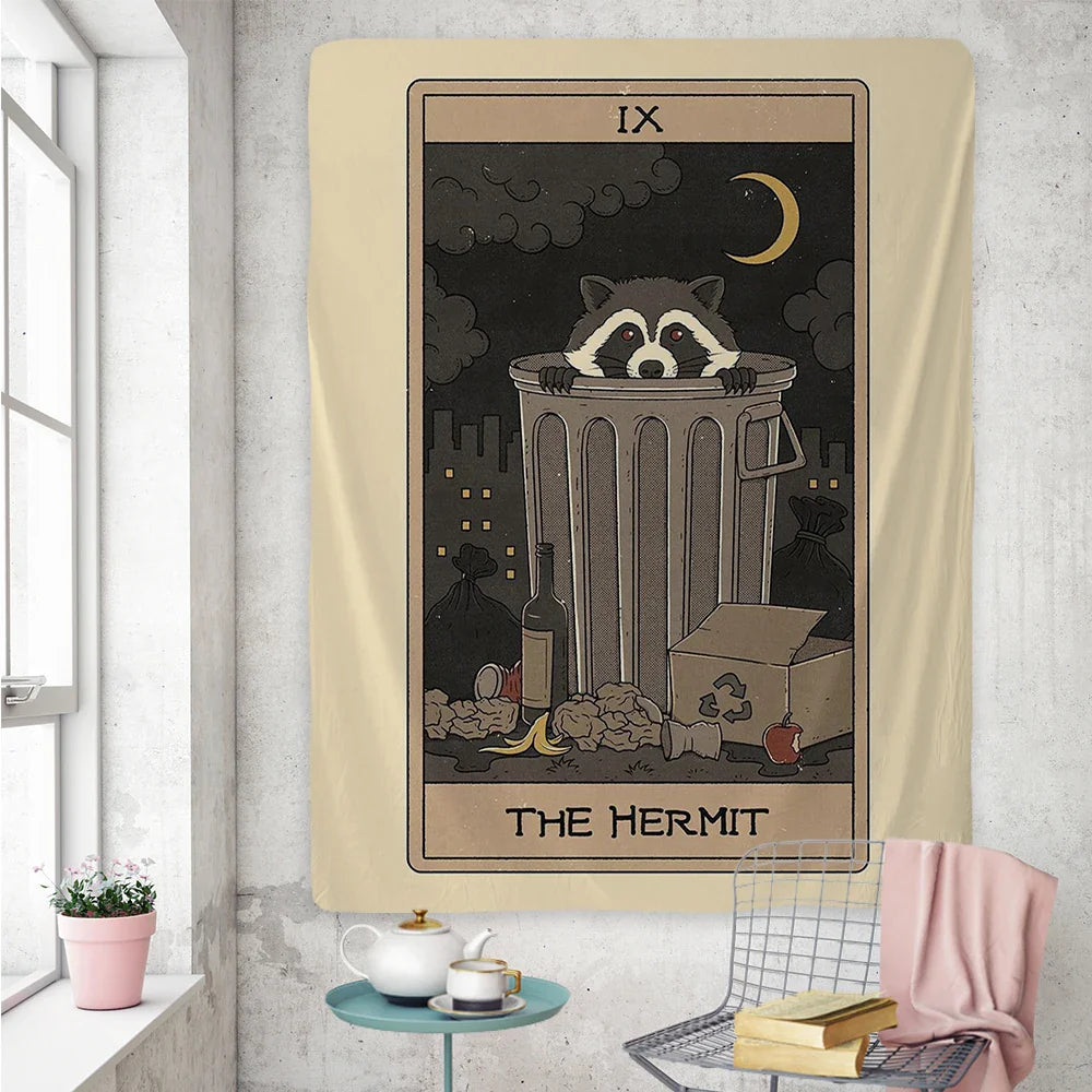 Afralia™ Cute Raccoon Tarot Card Tapestries: Boho Mystery Art for Hippie Home Decor