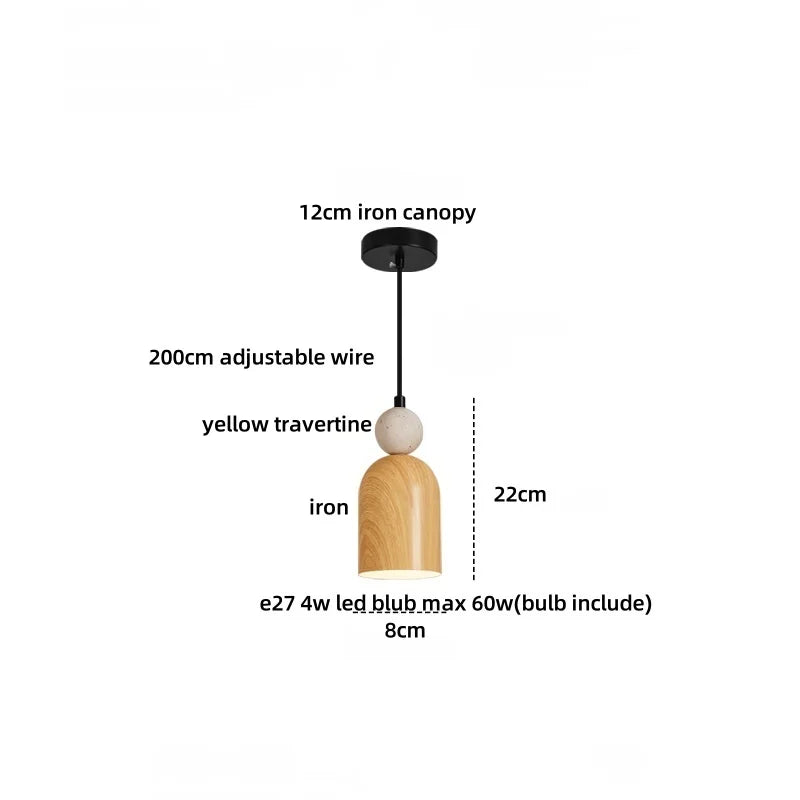Afralia™ Yellow Iron LED Pendant Lamp Yellow Travertine Stone Ball in Wabi Sabi Style