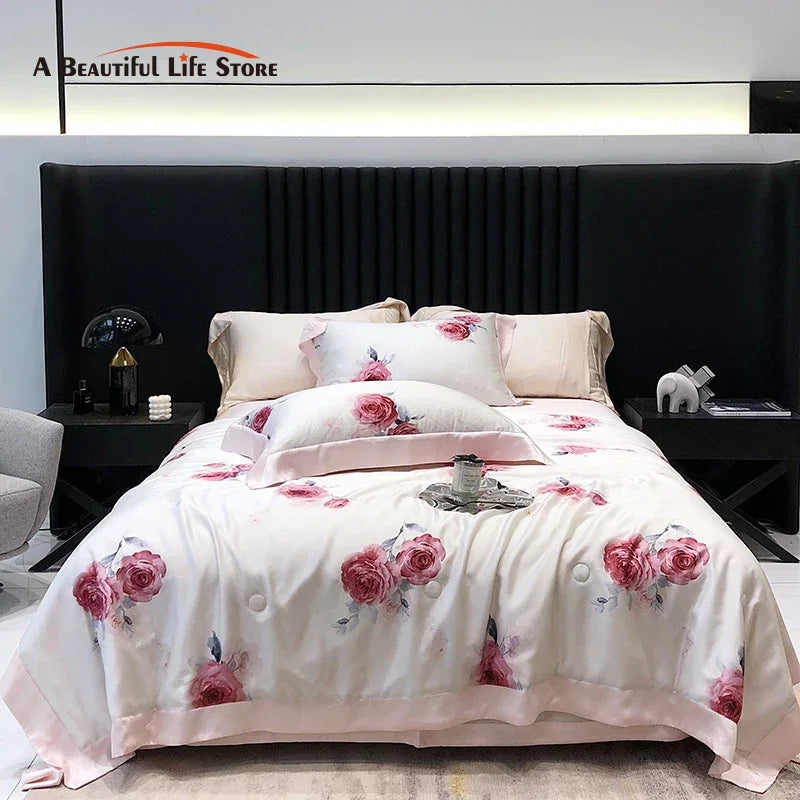 Afralia™ Summer Quilt Bedding Set: Soft Lyocell Fiber Comforter, Sheet, Pillowcases - 4Pcs