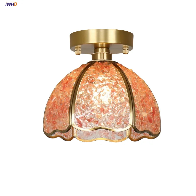 Afralia™ Handcrafted Glass Crystal Copper Ceiling Light Fixture for Dining Bedroom Kitchen