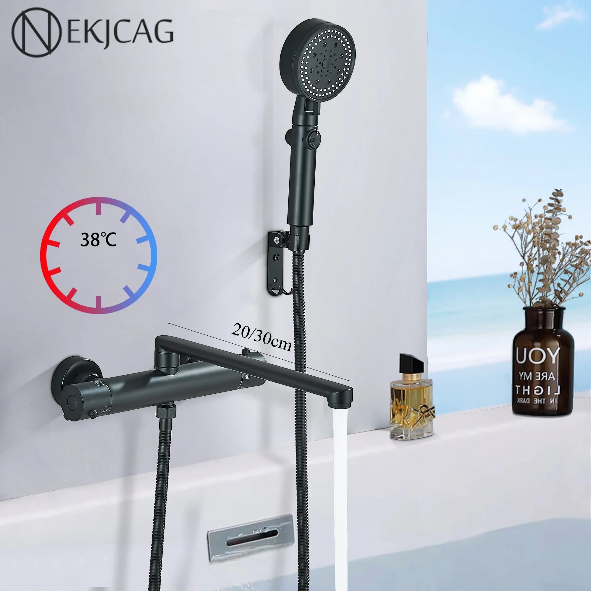 Afralia™ Thermostatic Bathtub Faucet Set with Wall Handheld Shower and Rotating Spout