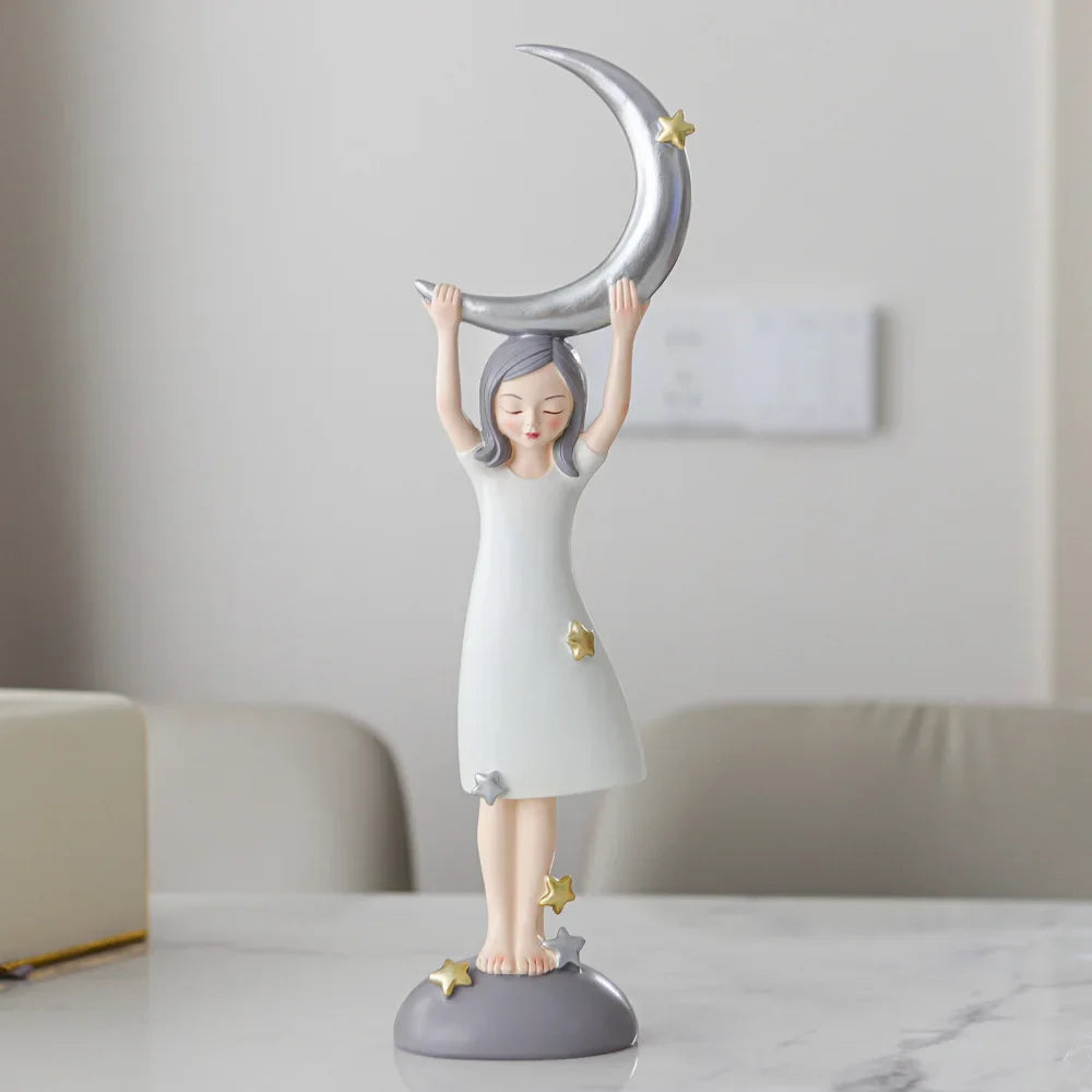 Nordic Moon Girl Figurine by Afralia™ - Elegant Kids' Gift & Home Decor Craft